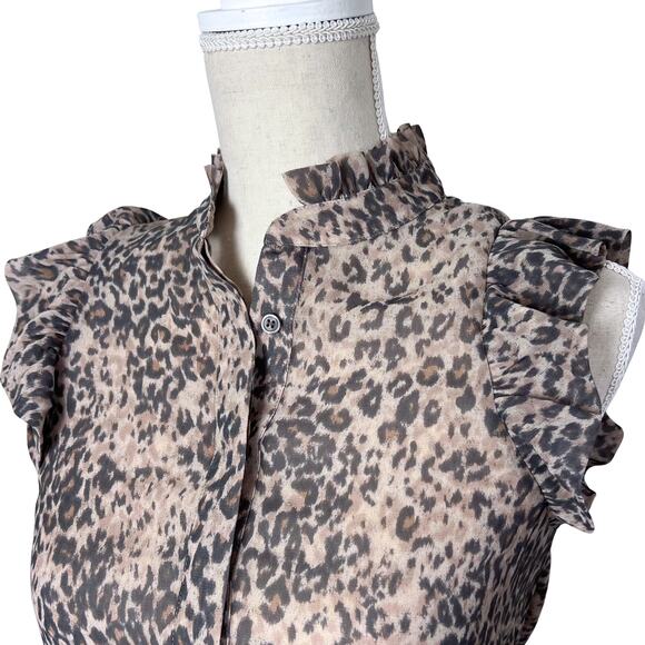 AllSaints Laney Sheer Leopard Print Ruffle Blouse XS Workwear Office Coquette - Picture 3 of 8